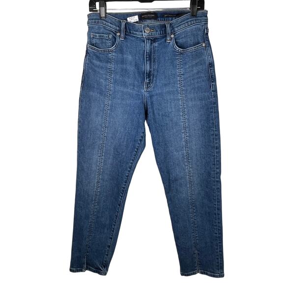 Banana Republic High Rise Straight Leg Jeans Unique Denim Front Seam Ankle Slit - Picture 1 of 9